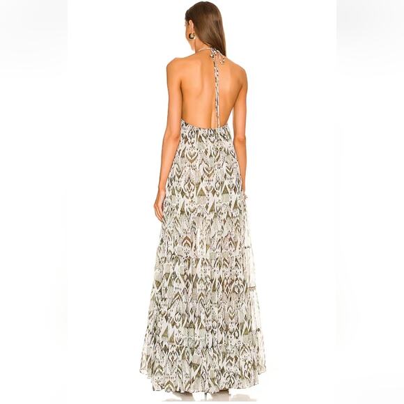 NWT Misa Los Angeles Andromeda Green white Halter Tiered Maxi Dress medium - Picture 3 of 12